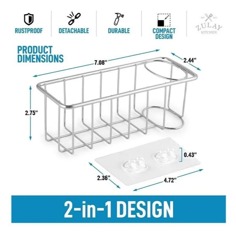 Sink Caddy, 2 in 1 Sink Sponge Holder for Kitchen Sink, Kitchen Sink Suction Hol